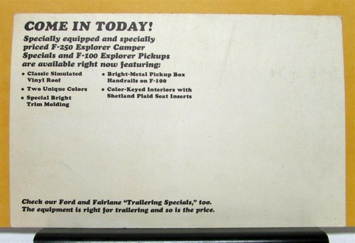 1968 Ford Explorer F 100 250 Pickup Truck Fairlane Trailering Post Card MAILER - Picture 2 of 2