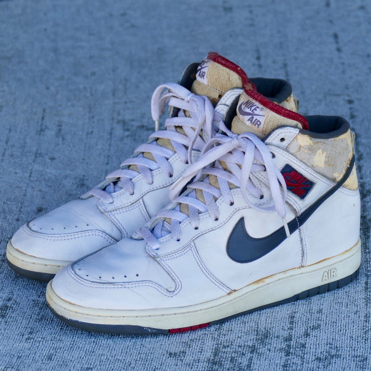 1987 Nike Air Dunk Sz 10 - vintage 1980s 80s white grey red