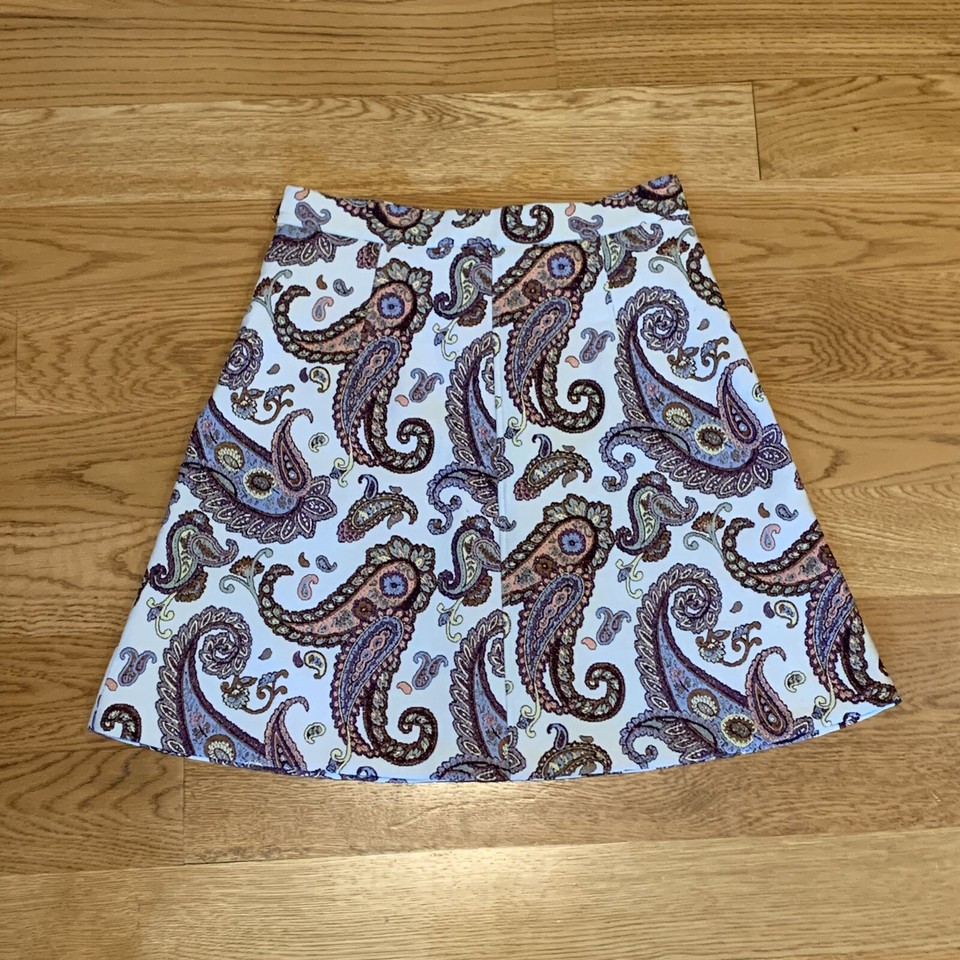 Zara Cream Paisley Print Textured Tapestry ALine High Rise Skirt