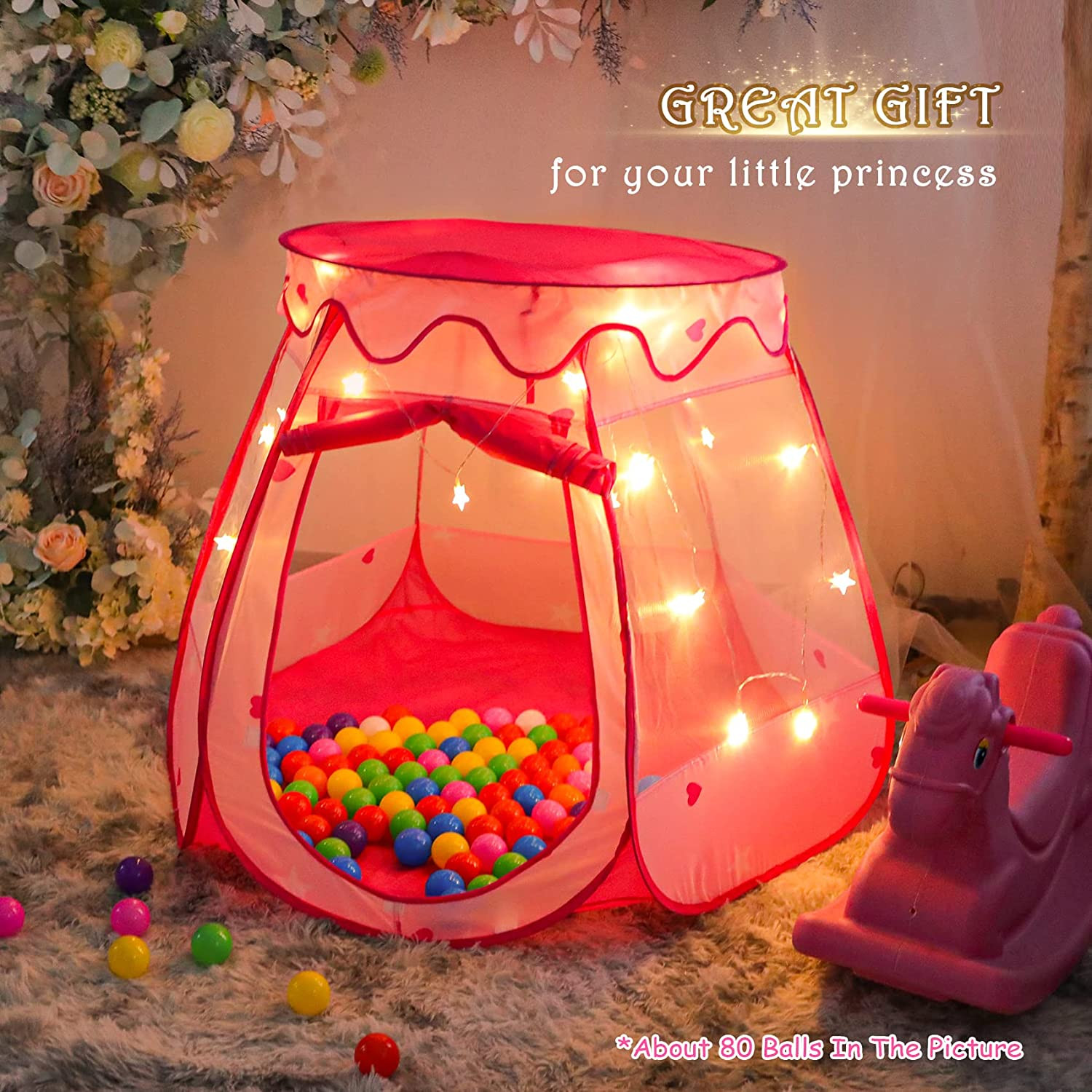Princess Tent Girls Kids Playhouse Pop up Play Tent with Star Light Tent for Kid