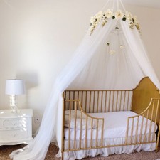 Kid Crib Bed Canopy Mosquito Net Tulle Curtain Hang Dome Tent with Garland White
