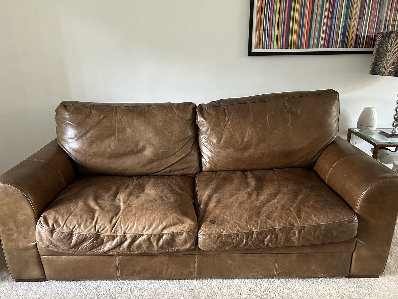 2 X Brown Leather sofas eBay
