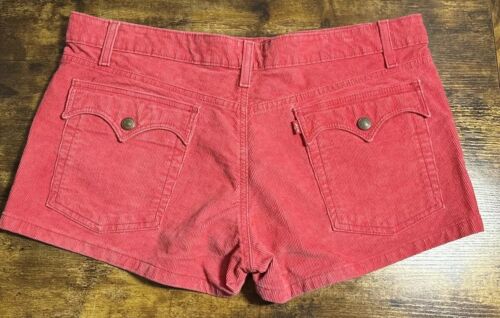 Vintage 90s Y2K Levis Low Slouch Shorts Juniors 15 Raspberry Corduroy - Foto 1 di 9