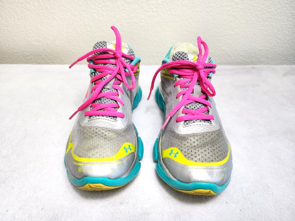 Pink and green top under armour shoes