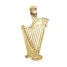 New 14k Yellow Gold Musical Instrument Harp Pendant 