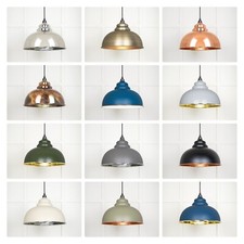 From The Anvil Harborne Pendant Lights Hammered Brass Nickel Copper White Gloss