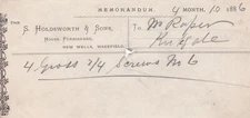 S. HOLDSWORTH & SONS ,Wakefield. House Furnishers 1886 Gross Screws Memo Rf48731