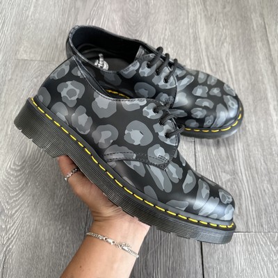 Dr Martens Mens Black Distorted Leather Leopard Print Oxford Shoes Size US 8 Dr Martens Mens Black Distorted Leather Leopard Print Oxford  main image 3