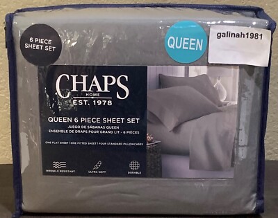 CHAPS by Ralph Lauren 6pc Grey Queen Sheet Set (Sheets & 4 Pillowcases) NIP