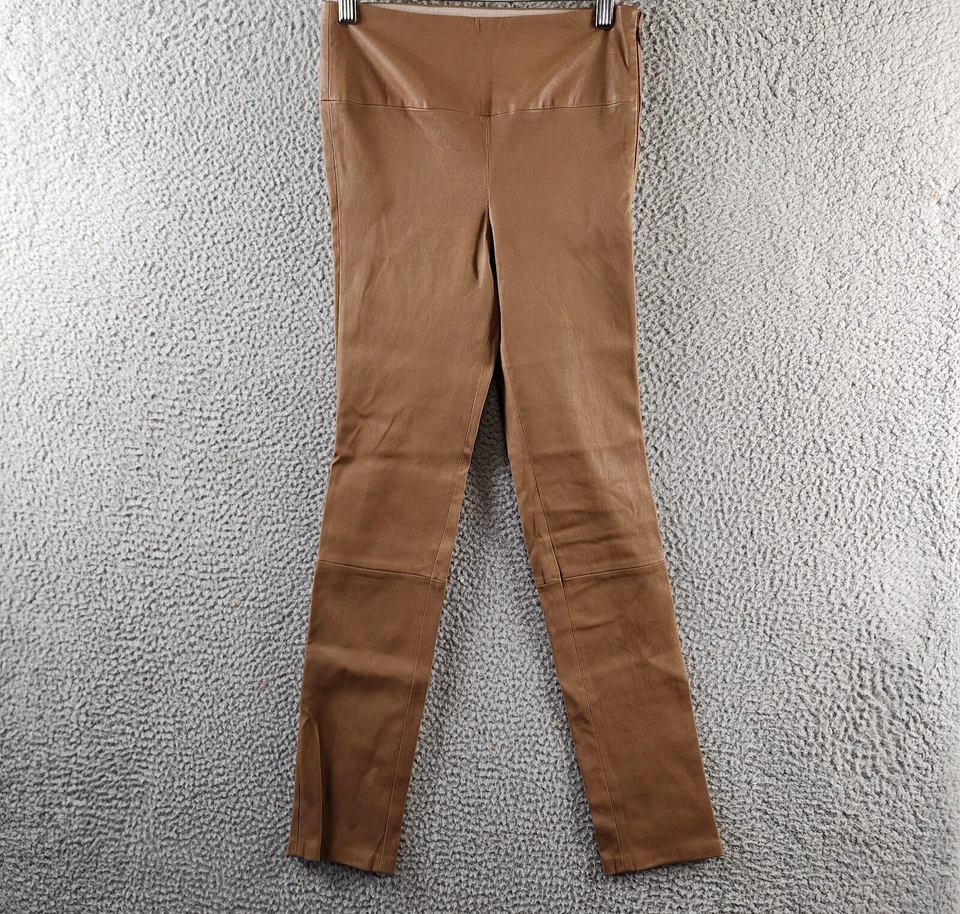 Leggings Theory Cordero Cuero Yugo Cintura Para Mujer 0 Arcilla Cierre Lateral Lateral Sólido Cremallera Foto 2 de 4