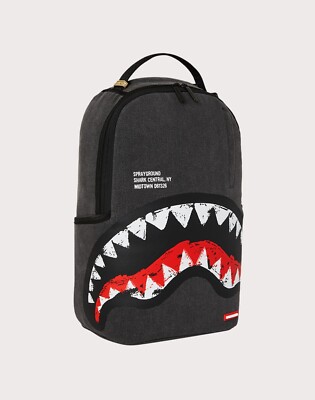 SPRAYGROUND サメデザイン バックパック Sprayground Shark Central Denim Backpack🔥New Black Bookbag Large