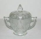 Jeannette Glass IRIS AND HERRINGBONE Crystal Footed Sugar Dish with Cover