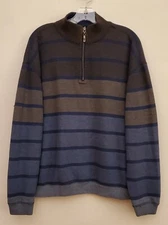 Tommy Bahama Brown Blue Tonal Striped 1/4 Zip Sweater Pullover M EUC 