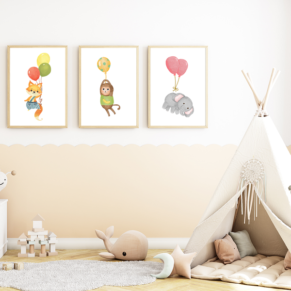 Luftballon Tiere 3Er Set Kinderzimmer Bilder Din A4 Poster Babyzimmer Wandbilder-image