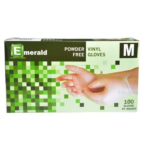 VN9706 - Powder Free Vinyl Gloves - Medium. Pack 100 - Emerald Shannon  - Picture 1 of 3