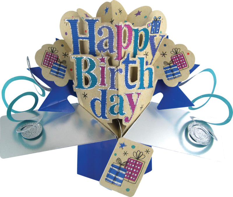 Happy Birthday 3D Pop Up Gift Card Presents Male Adult Open Family Friends