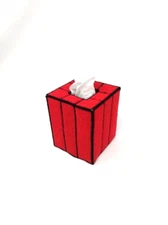 Red / Black Handstitched Boutique Tissue Box Cover-"The Executive"