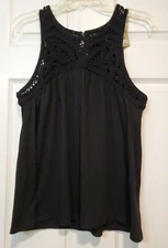 Ann Taylor LOFT Size PM Black Crochet Neck Tank Top Scoop Neck T-Shirt NWT