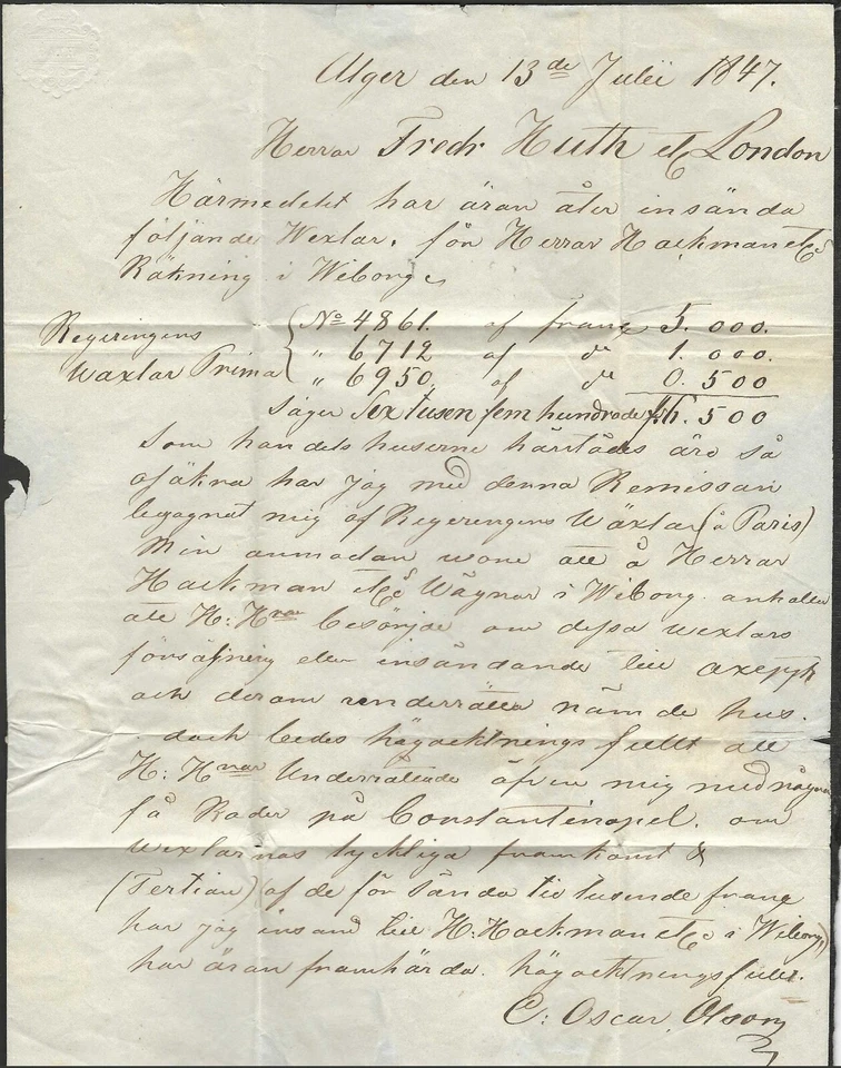 ARGÉLIA FRANÇA 1847 CARTA DOBRADA FRANCA ANTIGA LIVRE ALGER PARA LONDRES - Imagem 3 de 3