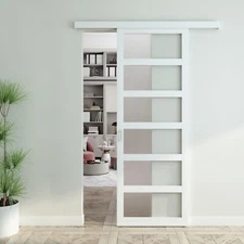 JUBEST White PVC Sliding Barn Door with Hardware Kit and Pull, Easy Assembly