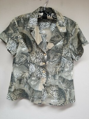 The Silver Connection by Dorothy Schoelen Animal Print Blouse Sz 10 Short Sleeve