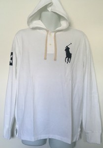 Polo Ralph Lauren Men S Mesh Hoodie White Navy Big Polo Logo Ls Size M Nwt Ebay