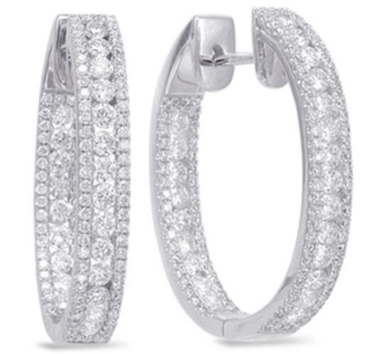 FILA GRANDI ORECCHINI PENDENTI A CERCHIO 1 79 CT DIAMANTE ORO BIANCO 14KT 3D DENTRO E FUORI 3 FILE