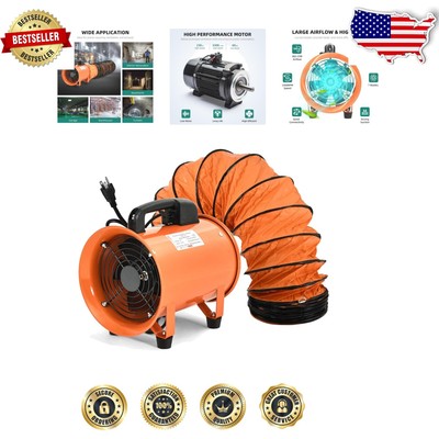 8-Inch Utility Blower Fan with 16FT Hose - Durable Ventilation for Paint Booths