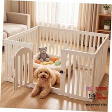 Dog Playpen Indoor with Door, 10-Panel 25.6" Tall Dog Play Pen, White-10 Panels