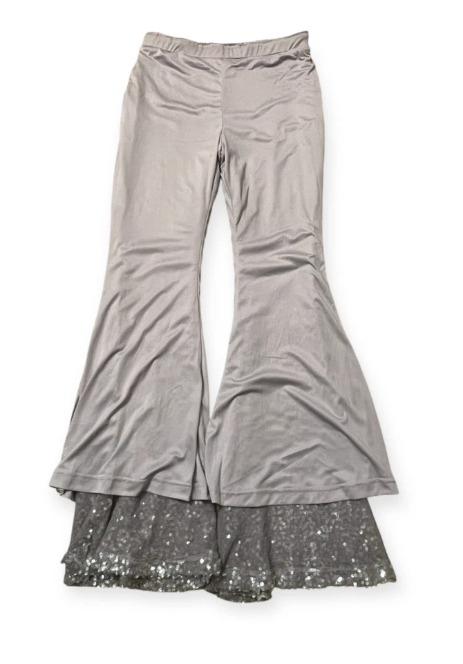 Pantalones acampanados con lentejuelas plateadas Avec Les Filles M cintura alta fiesta glamour elástico Holida Foto 3 de 4