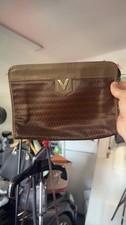Valentino brown leather V pattern clutch bag