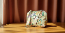 Handmade Floral Cotton Satin Crossbody Bag Chain Strap Cosmetic Organizer OOAK