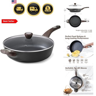 Nonstick Frying Pan Skillet with Lid, 12 Inch Large Deep Frying Pan, 5 Qt Non...