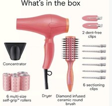 InfinitiPRO by Conair 17-Piece Blowout Kit – Pink | Dryer, Rollers & Brush | NEW