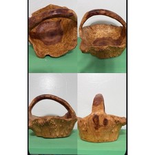 MCM Hand Carved Burl Wood Basket Handle Knobby Unique Boho Cabin Nature VTG