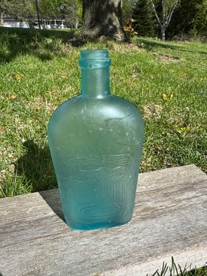 L&W UNION CLASPED HANDS EAGLE PINT HISTORICAL WHISKEY FLASK 1800s