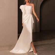 Elegant One Shoulder Wedding Dress Classic Pleat Beading Belt Mermaid Bride Gown