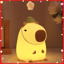 Cute Capybara Night Light, Squishy Animal Flower Lamp with Rechargeable Timer...