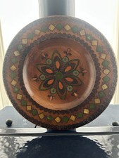 Vintage Handcrafted Wooden Decorative Bowl with Painted Floral Design