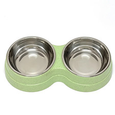 Double Pet Bowls Stainless Steel Dog Cat Feeder Food Water Dish Small Pets