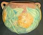 Roseville Sunflower Blue Green Yellow Pot Handled Vase 5.5"dia