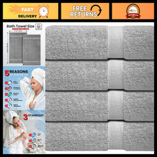 100 Ring-Spun Cotton Bath Towels - Soft, Absorbent, Quick-Dry - Set of 4