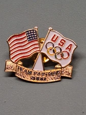 USA Team Partner 2000 Olympic Flags Rings Metal & Enamel Lapel Pin Pinback