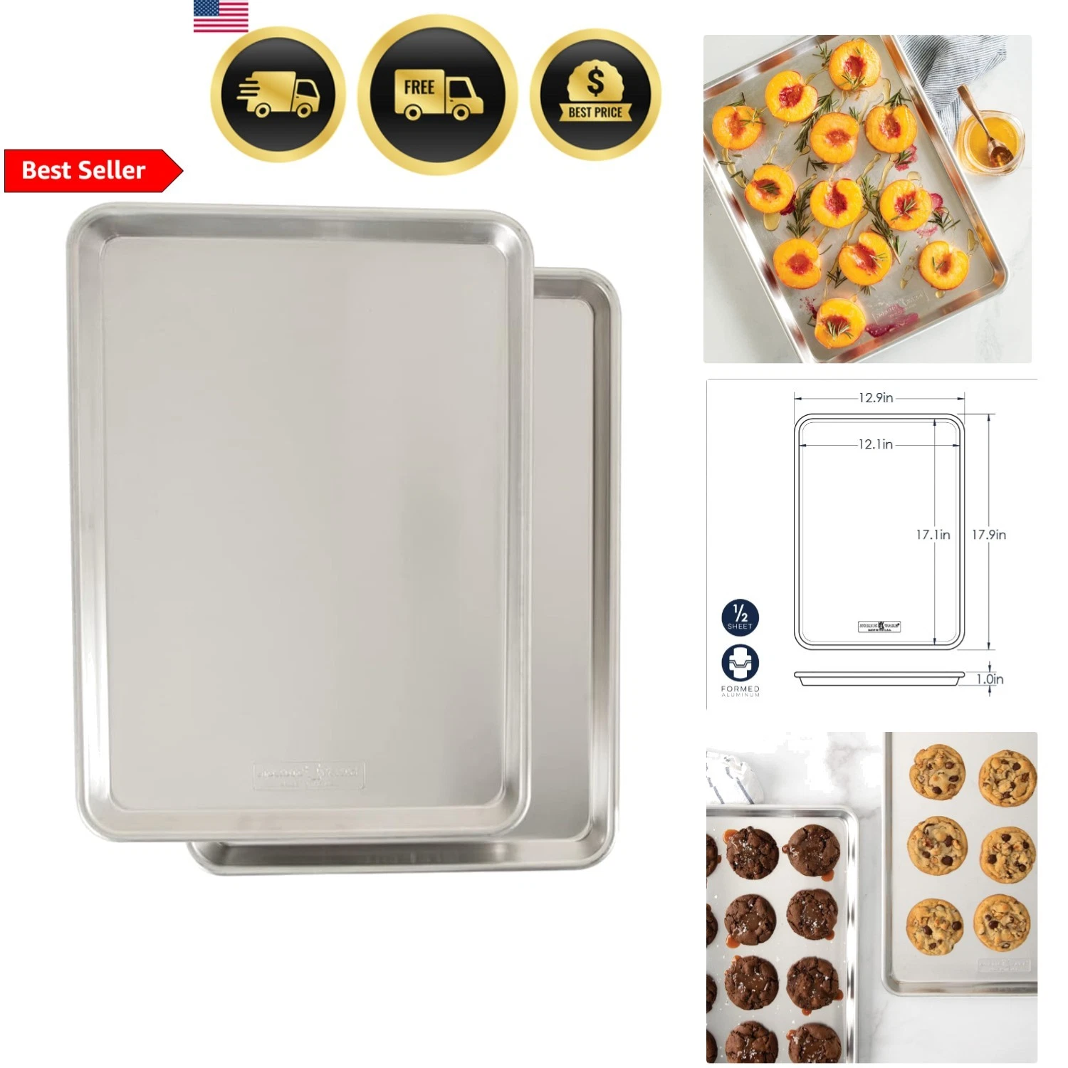 Aluminum Baking Sheet Half Pan Commercial Quality 2 Pack Roasting Baking
Opens in a new window or ta