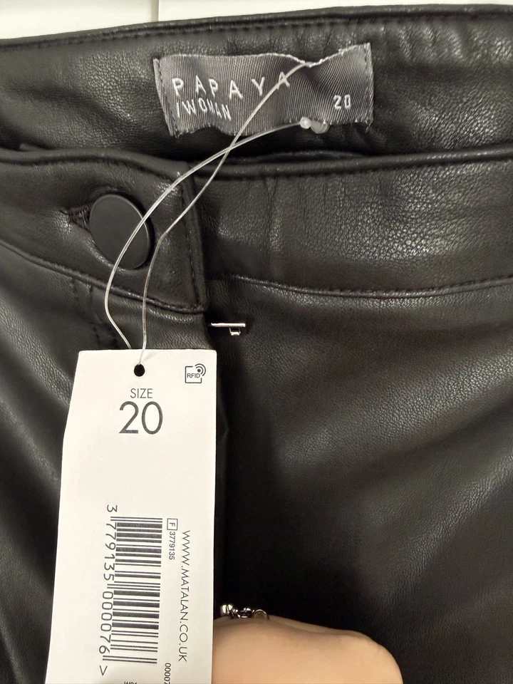 Папайя женщины черный тонкий искусственной кожи высокая талия узкие резинке брюки размер 20 новый - Изображение 4 из 4