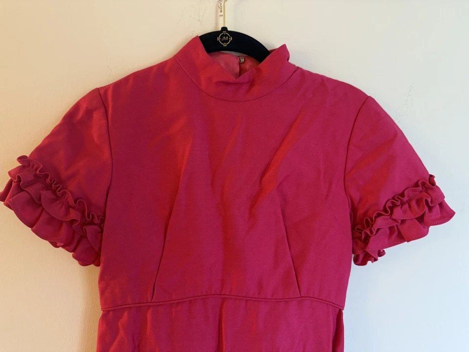 Винтажное платье Emma Domb 1960-х размер винтажное 7 XS ярко-розовое сделано в Союзе Barbiecore - Изображение 3 из 4