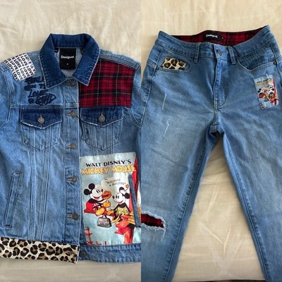New Desigual Disney Mickey Mouse Denim Jacket M And Jean size 36 Girls Set