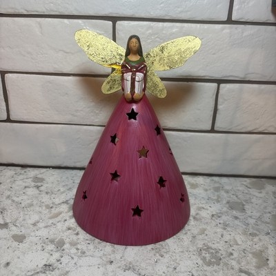 Gisela Graham Pink Angel With Cut Out Stars Votive Candle Holder