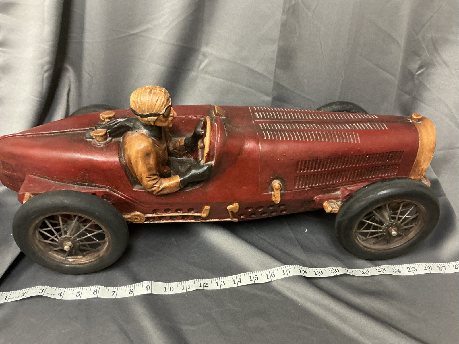 Bugatti 1920’s-1930’s Style Resin Race Car W/driver Sculpture VTG 28”L X 11”H