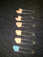 Lot of 6 Vintage Style DIAPER PINS 3 Pink Bears, 1 Blue Bear  2 Yellow Ducks